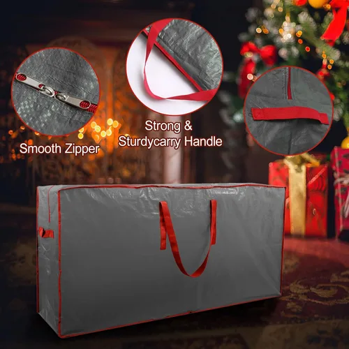 Miniatura 3 de Paquete de 2 bolsas de almacenamiento para árbol de Navidad, se adapta a hasta 7.5 pies de alto, impermeable, gris, cierre de cremallera