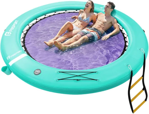 Miniatura 8 de FBSPORT Hamaca inflable de agua redonda flotante, 10/8/6 pies, plataforma flotante para lago con portavasos, flotador solar, balsa fría, anillo