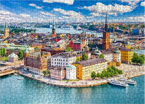 Miniatura 8 de MyPuzzle Stockholm Old Town (Gamla Stan) Cityscape from City Hall Square, Suecia, rompecabezas prémium de 100 piezas para adultos