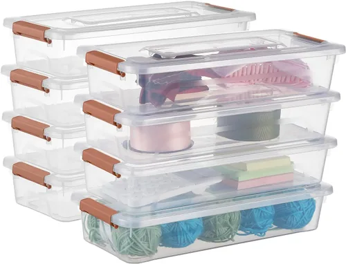 Miniatura 10 de Contenedores de almacenamiento de plástico transparentes para manualidades con mango gris, caja organizadora con tapas duraderas, contenedores