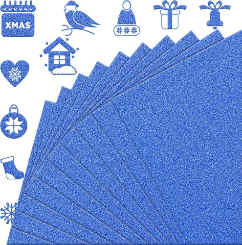 FEILIBAY 20 hojas de papel de cartulina con purpurina azul real, papel de purpurina tamaño A4 para manualidades, decoraciones de cumpleaños y bodas,