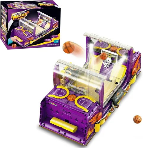 Juego de bloques de construcción de máquina de pinball para adultos, juego de mesa motorizado de baloncesto con luces y música, juguetes STEM ideas