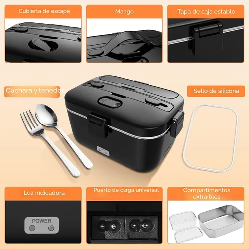 Miniatura 6 de COZYEXPERT Lonchera Eléctrica Portátil Calentadora de Alimentos 100W 1.8L Calentador de Alimentos Portátil para Adultos 12V/24V/110-230V para Negro