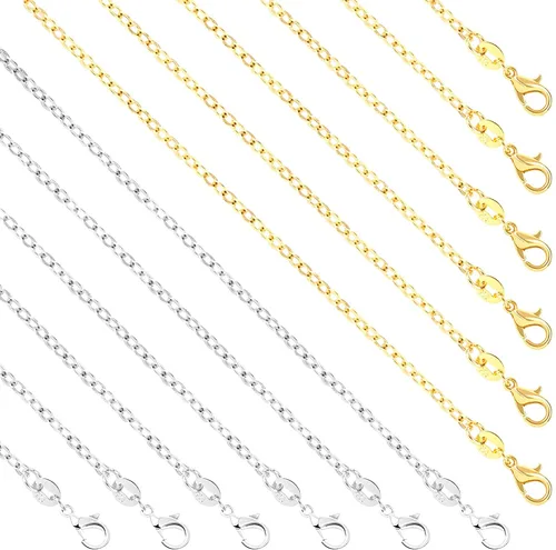 Paquete de 50 cadenas de collar chapadas en plata a granel, paquete de cadenas de cable para fabricación de joyas