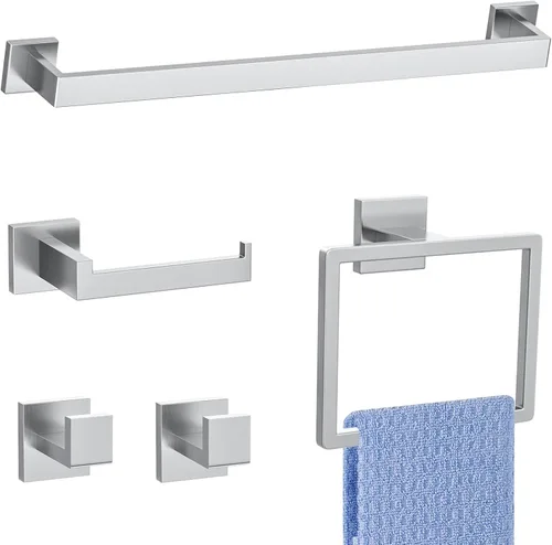 Miniatura 10 de Juego de accesorios de baño de 10 piezas en oro cepillado Juego de barra de toallas doradas, toallero/estante para baño, juego de accesorios de baño