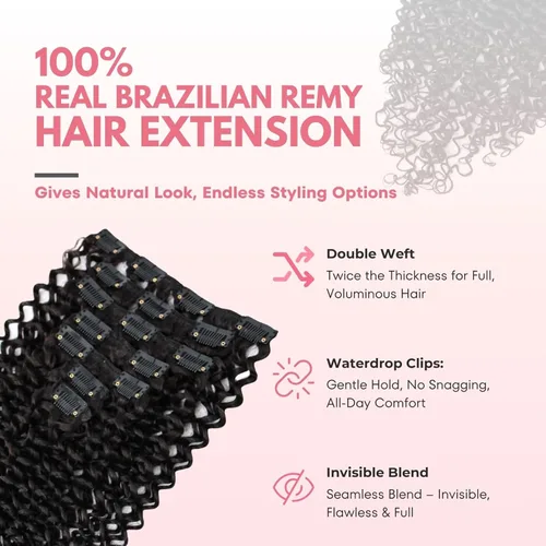 Miniatura 3 de SIYUSI Extensiones de clip rizadas tipo afro, grosor lujoso, clips de cabello brasileño Remy de alta calidad, invisibles y aptas para el cuero