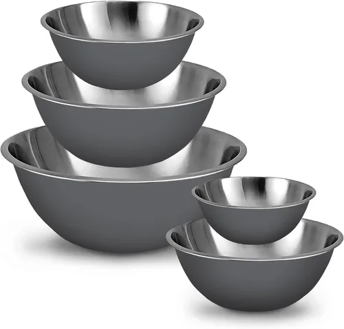 Miniatura 8 de WHYSKO - Juego de tazones de acero inoxidable para preparación de comida (set de 5 piezas) para el hogar, refrigerador y cocina, organizadores