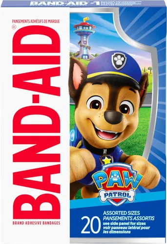 Vendajes adhesivos estériles de la marca Band-Aid envueltos individualmente para niños con personajes de Nickelodeon Paw Patrol, primeros auxilios y