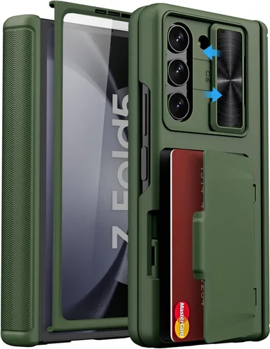 Miniatura 19 de Funda para Samsung Galaxy Z Fold 5 con tarjetero y cubierta para cámara deslizante, protector de pantalla integrado y protección de bisagra, funda