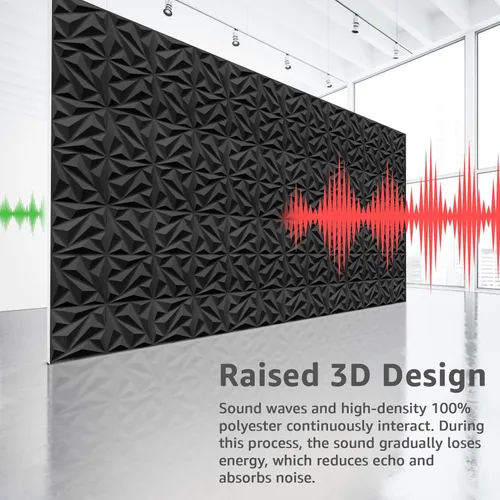 Miniatura 5 de Art3dwallpanels Paquete de 20 paneles acústicos de pared insonorizados de espuma acústica amortiguadores de sonido, absorción de sonido 3D, 12 x 12