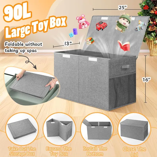 Miniatura 2 de Rocamdo Caja Grande de Almacenamiento de Juguetes con Divisor de Tapa, Cofre Organizador de Juguetes Plegable Resistente Contenedores Cajas Cestas