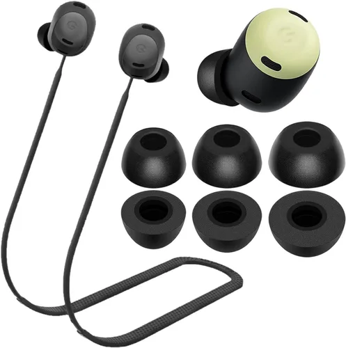 Kit de puntas de espuma viscoelástica compatible con Pixel Buds Pro, cordón suave antipérdida, correa de cordón para el cuello, cómoda espuma