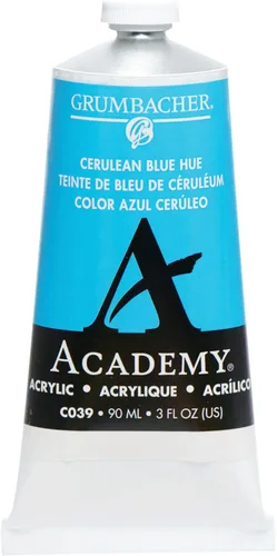 Grumbacher Academy - Pintura acrílica, brillo, tubo de metal de 3.0 fl oz/3 onzas, tono azul cerúleo