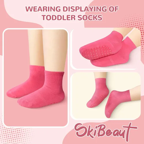 Miniatura 5 de SkiBeaut Calcetines antideslizantes para niños pequeños con agarre, paquete de 12 calcetines antideslizantes para niños de 1 a 7 años