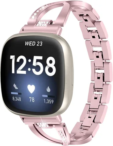 Miniatura 7 de FitTurn Compatible con Fitbit Versa 4/Sense 2/Versa 3/Sense Band para mujer, correa de repuesto de metal con diamantes de imitación de cristal