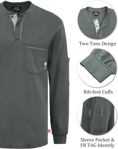 Miniatura 57 de KONRECO Camisas FR para hombre resistentes al fuego/ignífugo CAT2 7oz algodón dos tonos y camisa Henley