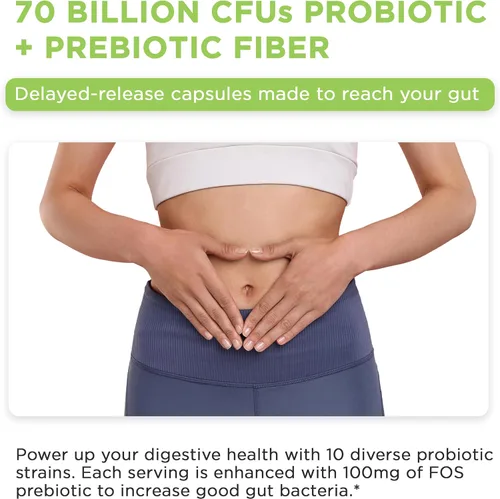 Miniatura 6 de Vital Vitamins Complejo probiótico para hombres y mujeres, 70 mil millones de UFC, fabricado con mezcla prebiótica, digestivo, salud intestinal