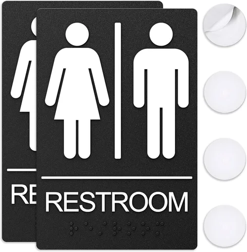 Miniatura 23 de ASSURED SIGNS - Letrero de baño para negocios, 9 x 6 pulgadas, 1 paquete Cumple con la ADA, texto elevado con braille, letrero de baño premium