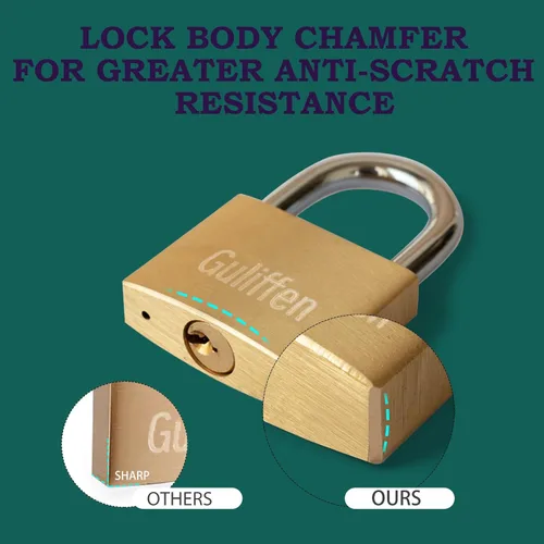 Miniatura 3 de Guliffen Candado de latón macizo con llave con 1-9/16 pulg. (40 mm) de ancho en el cuerpo del candado, candado con llave para cobertizos, unidad