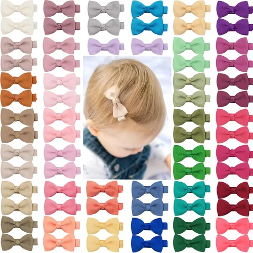 Miniatura 16 de CÉLLOT Pinzas para el pelo para bebés y niñas, 25 unidades, totalmente forradas, lazos para el pelo de 2 pulgadas, pinzas de cocodrilo para bebés