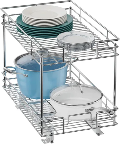 LOVMOR Organizador y almacenamiento de armario extraíble (20 pulgadas de ancho x 21 pulgadas de profundidad) de 2 niveles para gabinete de base de