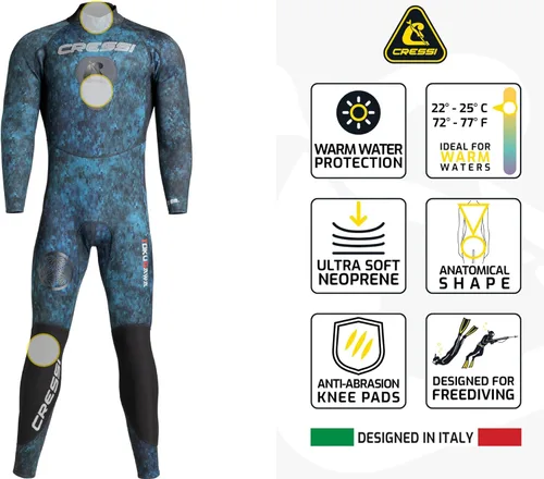 Miniatura 4 de Cressi Traje de neopreno de pesca submarina y apnea con almohadilla de pecho, protección de rodilla, diseño anatómico - Tokugawa: Diseñado en Italia