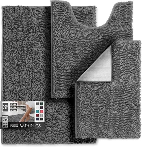 Miniatura 15 de Hearth & Harbor Alfombras de baño, tapete de baño de chenilla - Alfombras de baño lavables a máquina para baño con respaldo antideslizante de goma