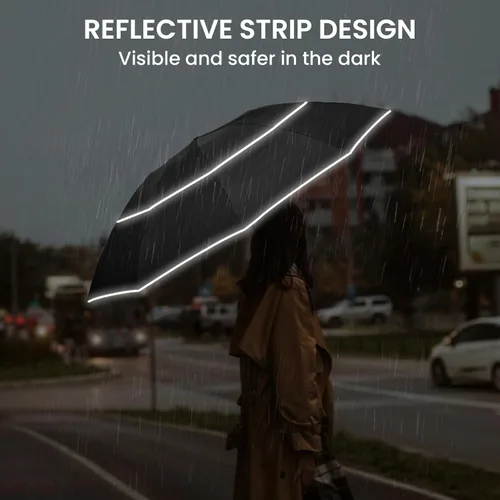 Miniatura 2 de G4Free 54/62 Inch Windproof Inverted Umbrella with Reflective Stripe Large Compact Reverse Golf Umbrella for Rain 10 Ribs Double Canopy Travel