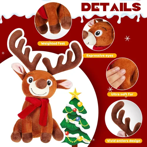 Miniatura 5 de Poen Juego de 3 Animales de Peluche Navideños de 11 Pulgadas, Papá Noel, Muñeco de Nieve, Reno, Almohadas de Felpa, Juguetes de Muñecos de Peluche