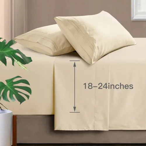 Miniatura 12 de Manyshofu Sábanas de bolsillo extra profundo tamaño King – Sábanas y fundas de almohada de lujo de 1800 hilos – Juego de cama de microfibra