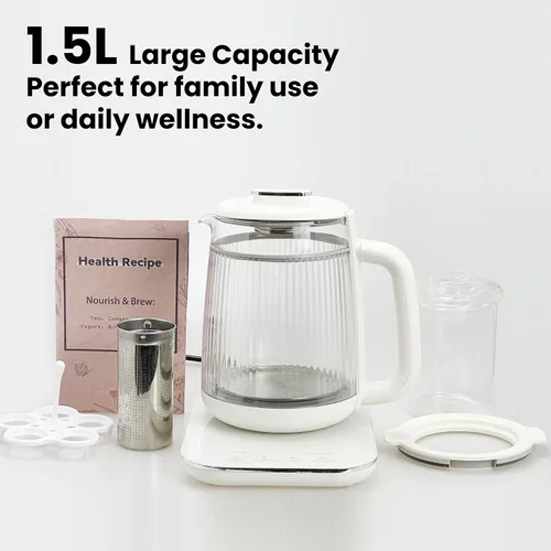 Miniatura 8 de Hervidor eléctrico de doble capa de 1,5 L con olla de estofado, olla de cristal para la salud, máquina de té de vidrio 9 en 1, panel táctil