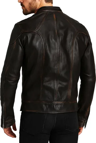 Miniatura 2 de Chaqueta de cuero para motociclista de hombre, negra y azul, con protección y acolchado - Chaqueta de armadura de motociclista