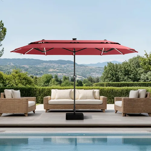 Miniatura 18 de Sombrilla PHI VILLA para terraza, extra grande, de doble sombrilla, de 450cm (base incluida), sombrilla doble para exterior, Marino Azul marino