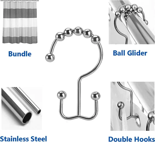 Miniatura 2 de Ganchos para cortina de ducha, anillos Titanker, rodillos de acero inoxidable de doble deslizamiento, ganchos para cortinero de ducha para baño