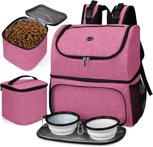 Miniatura 22 de BAGLHER Bolsa de viaje para perros, mochila de suministros para mascotas aprobada por aerolíneas, mochila de viaje para perros con 2 cuencos Negro-b