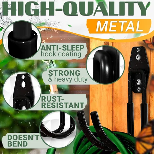 Miniatura 3 de Soporte de pared con gancho para manguera con construcción de acero resistente, revestimiento antideslizante, soporta hasta 66 libras de mangueras