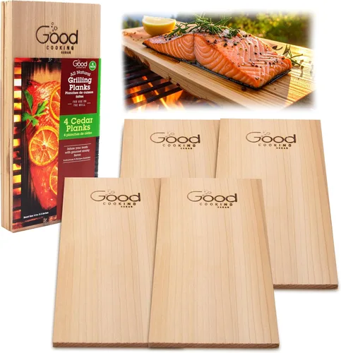 Good Cooking Tablones de parrilla de alta calidad, paquete de 4, madera de cedro premium (5.5 x 11.5 pulgadas), tablones de madera natural para asar