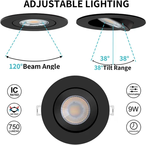 Miniatura 4 de KnLnny Ware Luces empotradas con cardán negras de 4 pulgadas con luz nocturna, paquete de 6, luces empotradas con cardán sin carcasa con caja