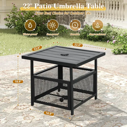 Miniatura 2 de Crownland Mesa auxiliar cuadrada para patio al aire libre con agujero para sombrilla de 1.57 pulgadas para jardín, piscina, patio trasero