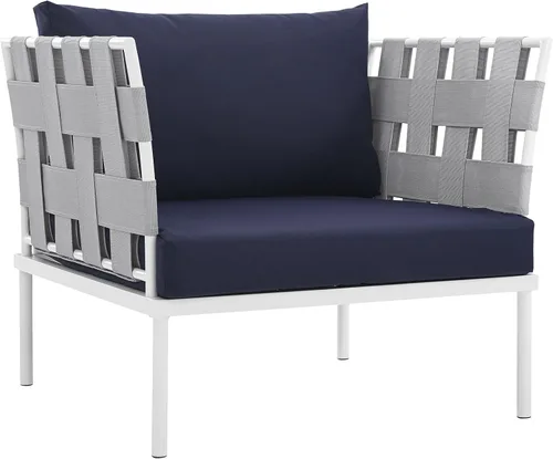 Miniatura 17 de Modway Harmony - Otomana de aluminio para patio al aire libre con cojín en blanco y blanco