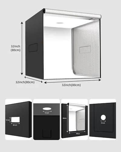 Miniatura 7 de Glendan Caja de luz fotográfica de 32 x 32 pulgadas, caja de luz grande para fotos con 3 paneles de luz, 792 perlas LED, CRI >95, kit de carpa