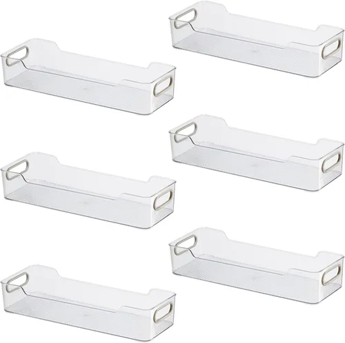 Oggi Contenedor de almacenamiento para armario/cajón, 14 x 5 pulgadas (juego de 6), transparente/gris, ideal para organización de cocina,