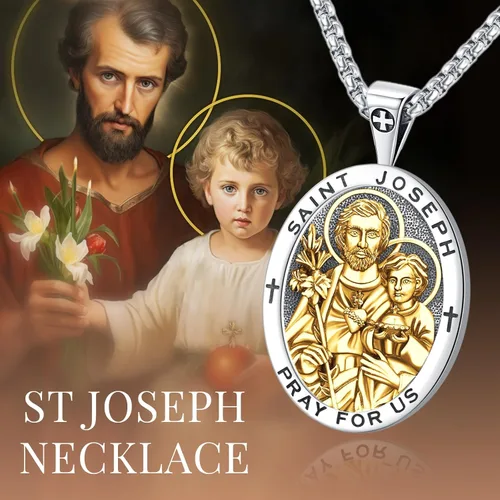 Miniatura 85 de Eusense San Miguel San Cristóbal San Benito San Judas Virgen María Collar chapado en oro 925 joyería religiosa para hombres y mujeres, collar
