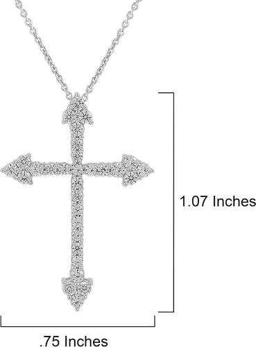 Miniatura 5 de GILDED Diamante cultivado en laboratorio T.W. de 14 qt (claridad SI1-SI2, color F-G) y colgante de cruz ornamentada de plata de ley con una cadena