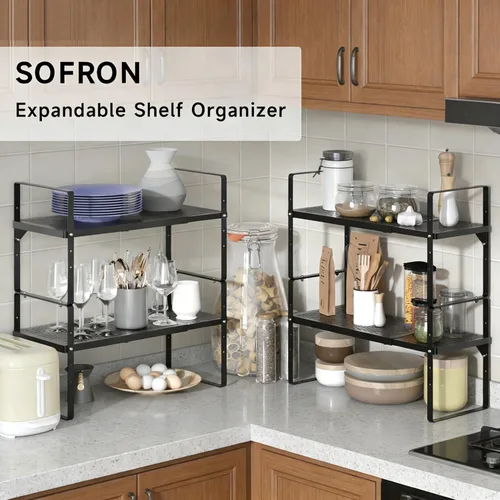 Miniatura 3 de Estante Organizador de Gabinete Expandible, Elevador de Estante Apilable para Cocina Pequeña, Despensa, Escritorio, Armario, Encimera, Oficina