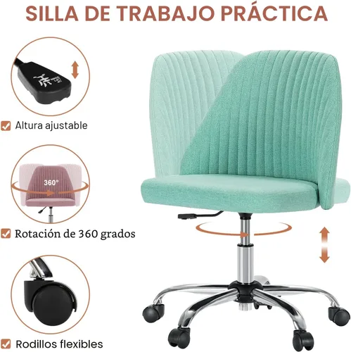 Miniatura 5 de DUMOS Silla de Oficina, Cómoda Silla de Escritorio Rodante de Tocador Giratoria para Tareas con Ruedas, Asiento Ancho sin Brazos Ajustable en Altura