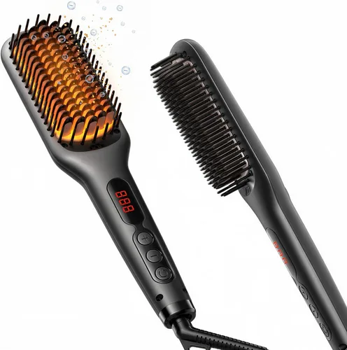 MEGAWISE Cepillo alisador de pelo iónico Pro Ceramic para salón en casa, cepillo alisador con tecnología de calefacción de 20 segundos, apagado