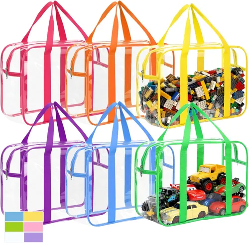 6 bolsas grandes de almacenamiento de juguetes, cajas de juguetes reutilizables de PVC transparente, organizador de juguetes de alta capacidad