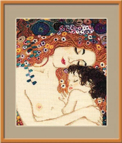 RIOLIS - Motherly Love After G. Klimt 916, kit de punto de cruz de San Valentín de 11,81 pulgadas x 13,78, kits de punto de cruz para principiantes