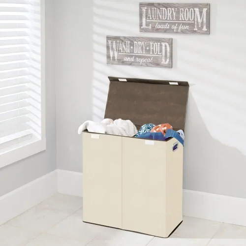 Miniatura 2 de mDesign Cesta dividida extragrande para ropa sucia con tapa extraíble, asas integradas, portátil y plegable para almacenamiento compacto, asas